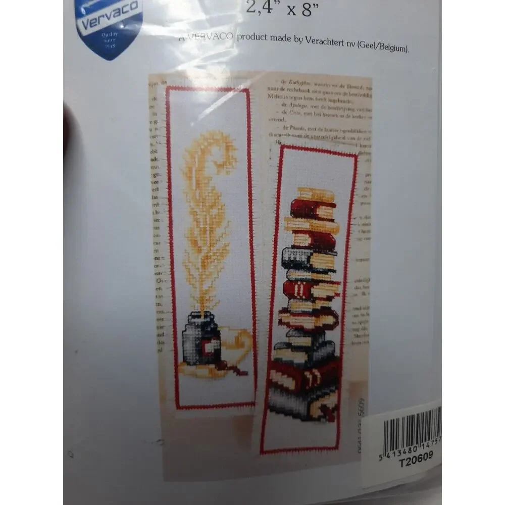 Vervaco Counted Cross Stitch Bookmark Kit Ink & Quill Stack of Books